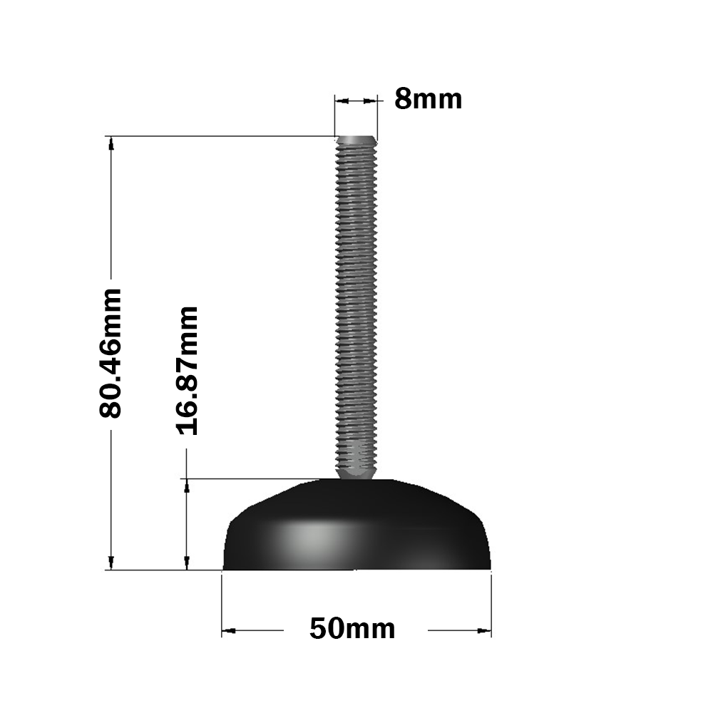 30-M8D50-1 MODULAR SOLUTIONS PLASTIC FOOT<br>50MM PAD, M8 STEM W/ JAM NUT